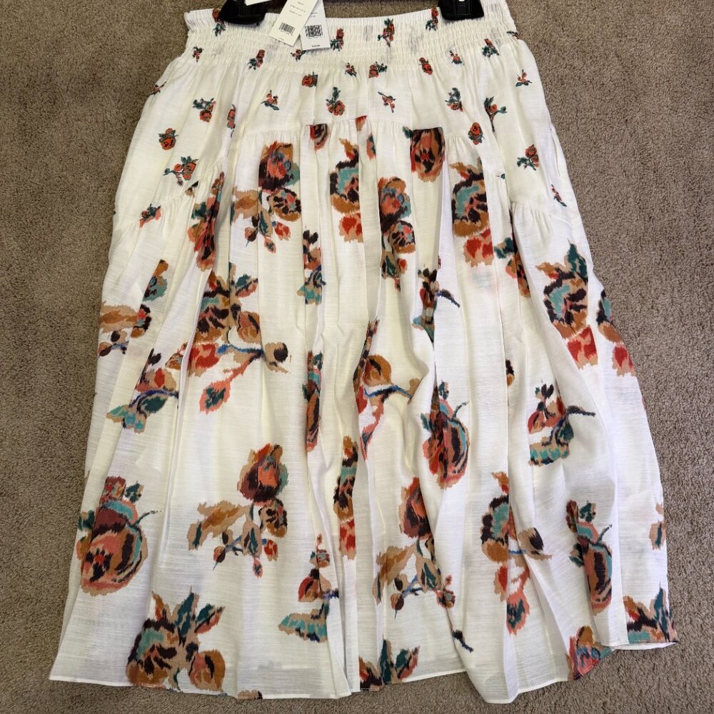 NWT Vince Ikat Floral Smocked Midi Skirt 2X Plus in Optic White - Picture 6 of 14